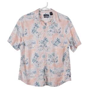 Chaps Hawaiian Shirt Men XXL Palm Tree Print Short Sleeve Button Up Go Untucked